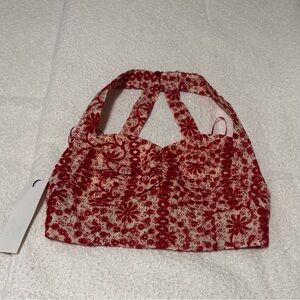 Zara | Red and White Floral Cropped Top